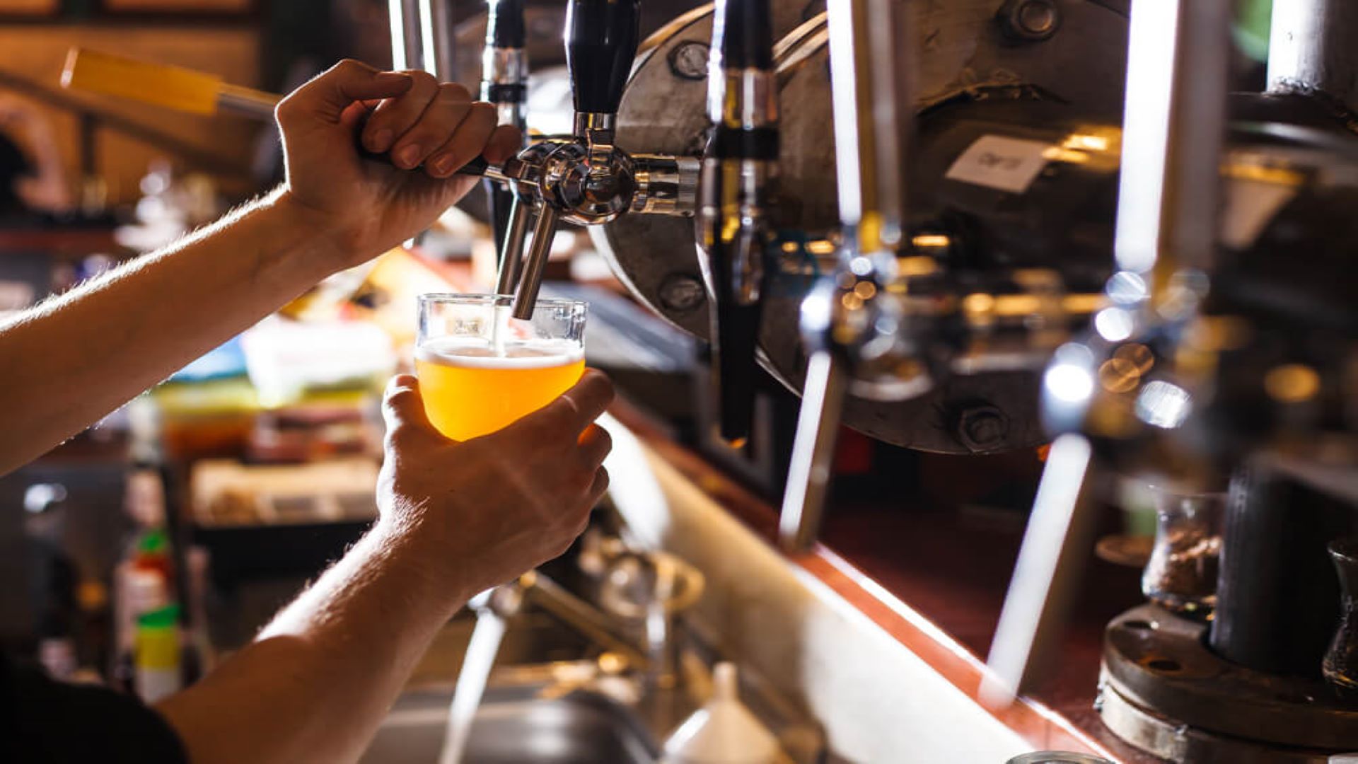 A bartender pouring beer one of the breweries on Maui