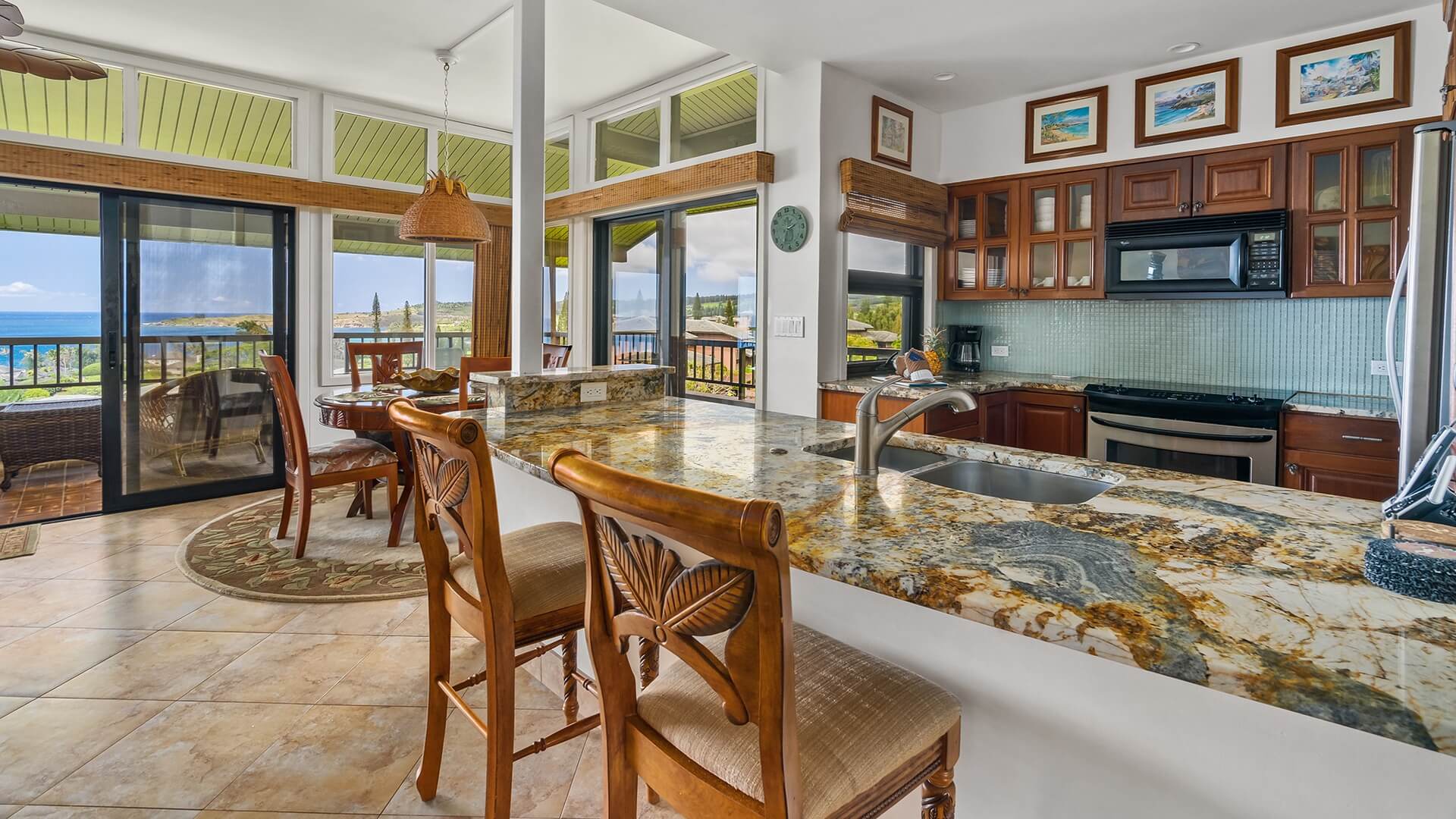 The kitchen and view of Kapalua Ridge Villa 1523