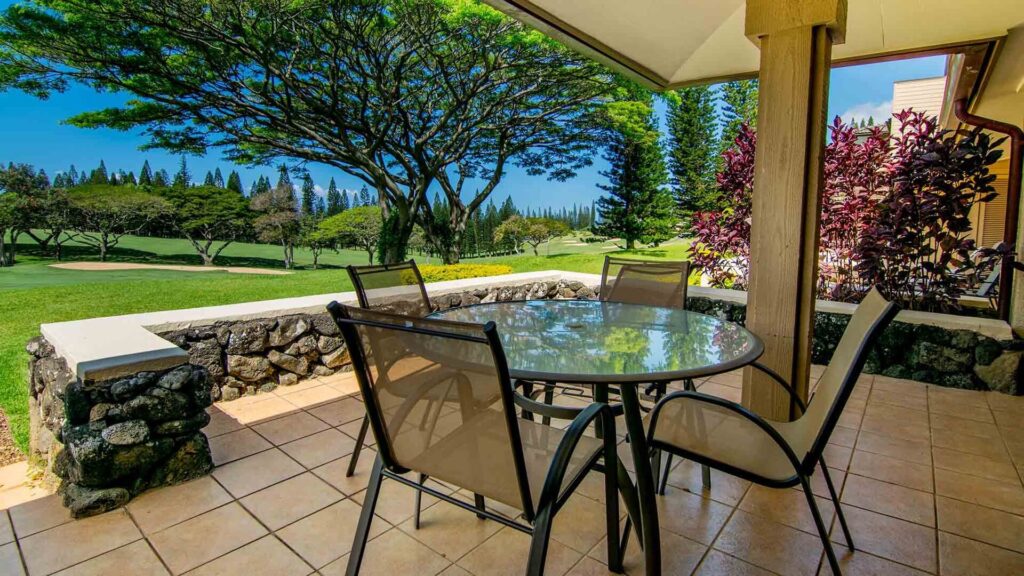 The patio view from Kapalua Golf Villa 14P12