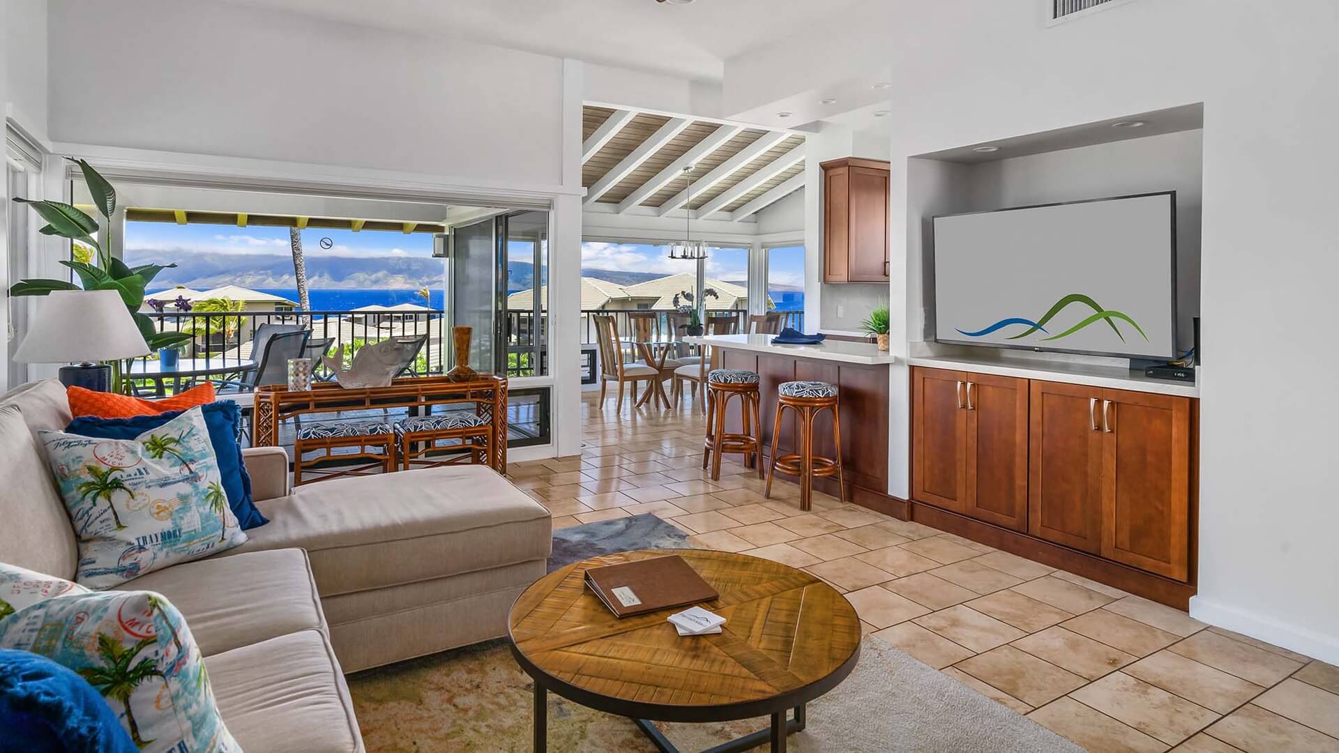 The living room with ocean views at Kapalua Bay Villa 11B3