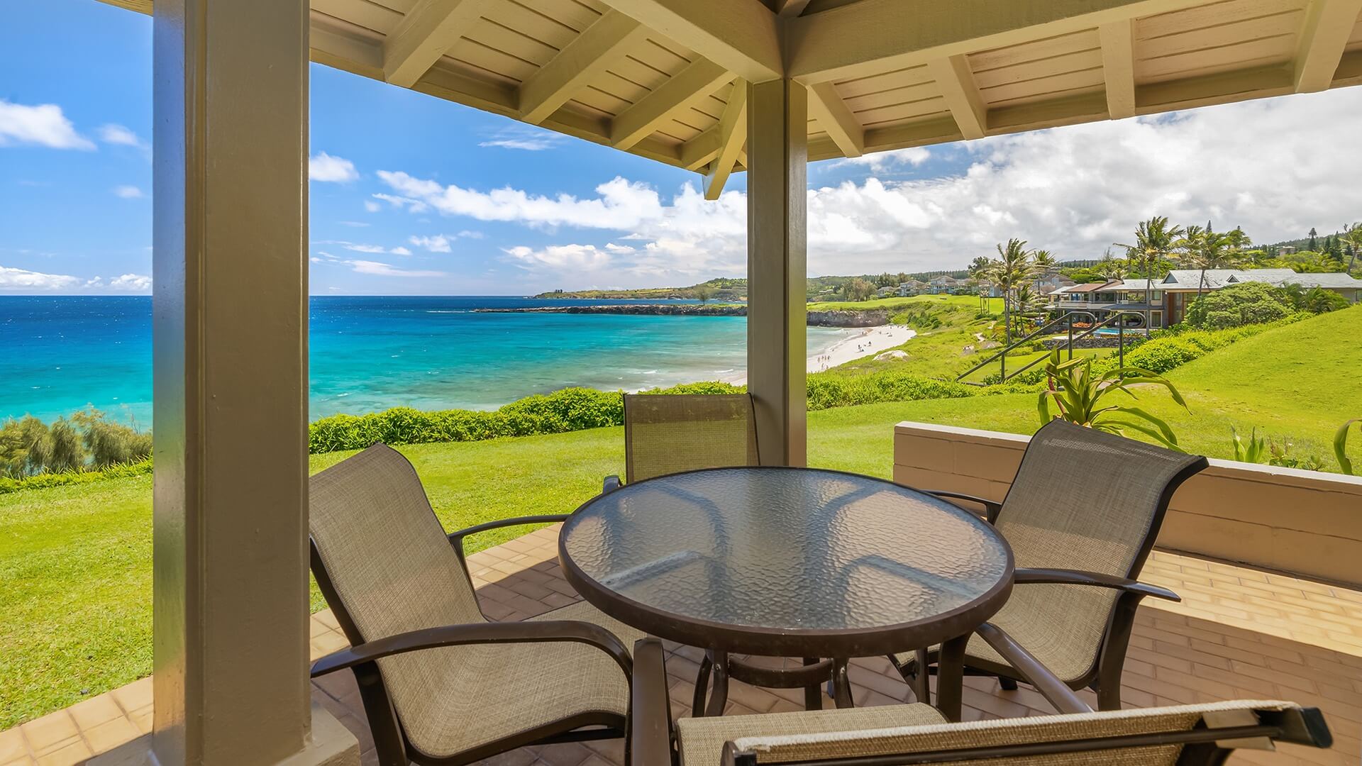 The view of Oneloa Beach from the lanai at Kapalua Bay Villa 21G5