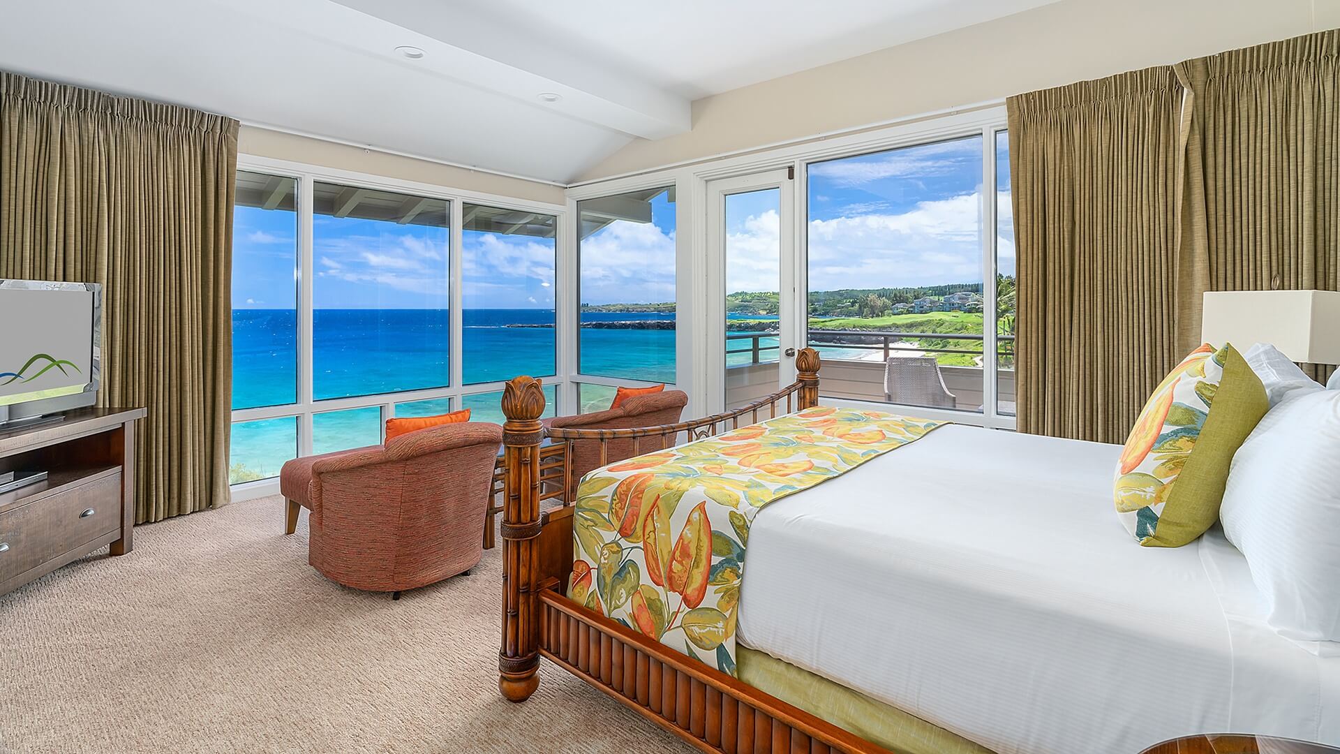 The panoramic ocean views in the bedroom of Kapalua Bay Villa 21G5