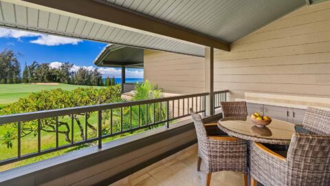 The ocean view from the covered lanai at Kapalua Ridge Villa 2322