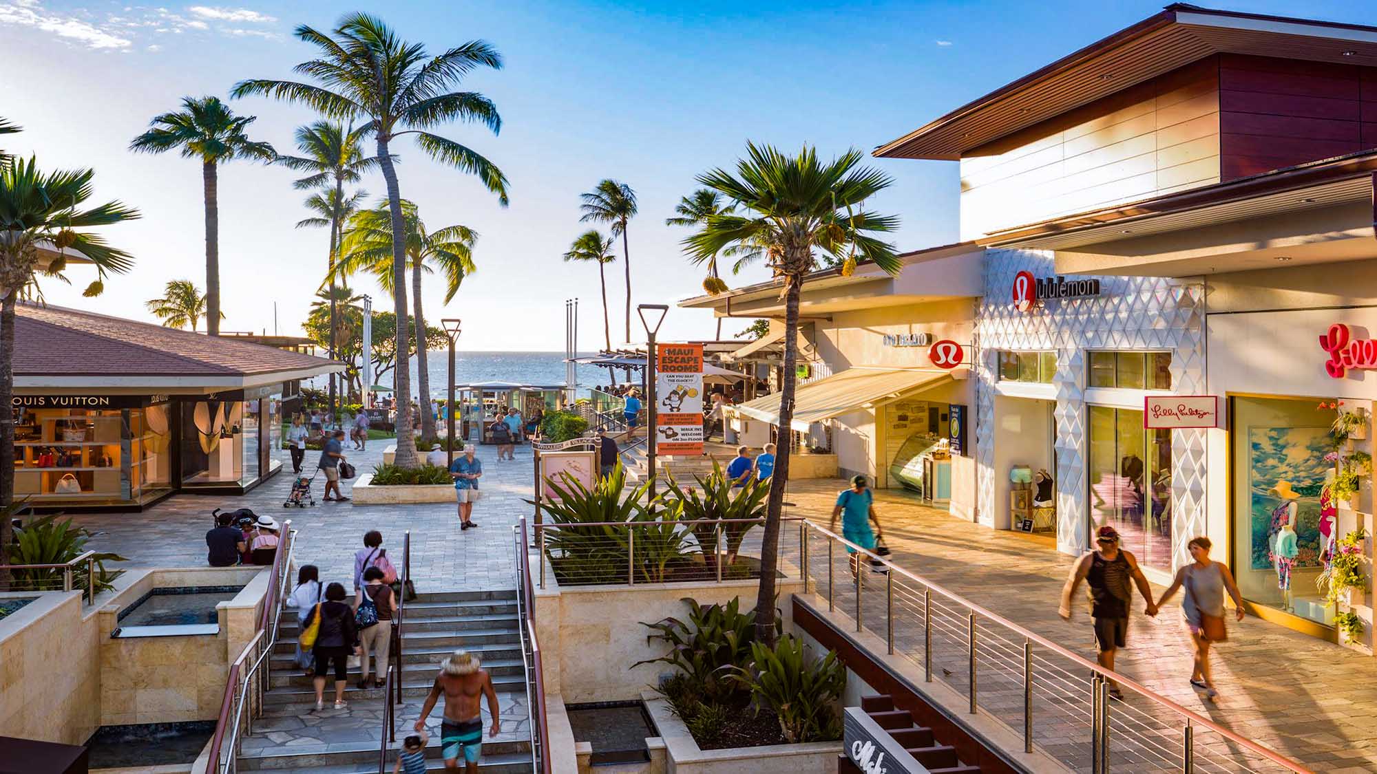 A view of Whalers Village, a shopping mall on Maui