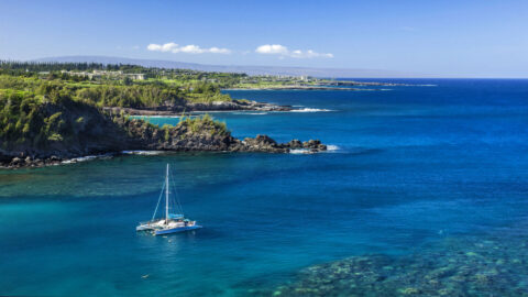One of Maui's many boat charters off the coast, offering snorkeling