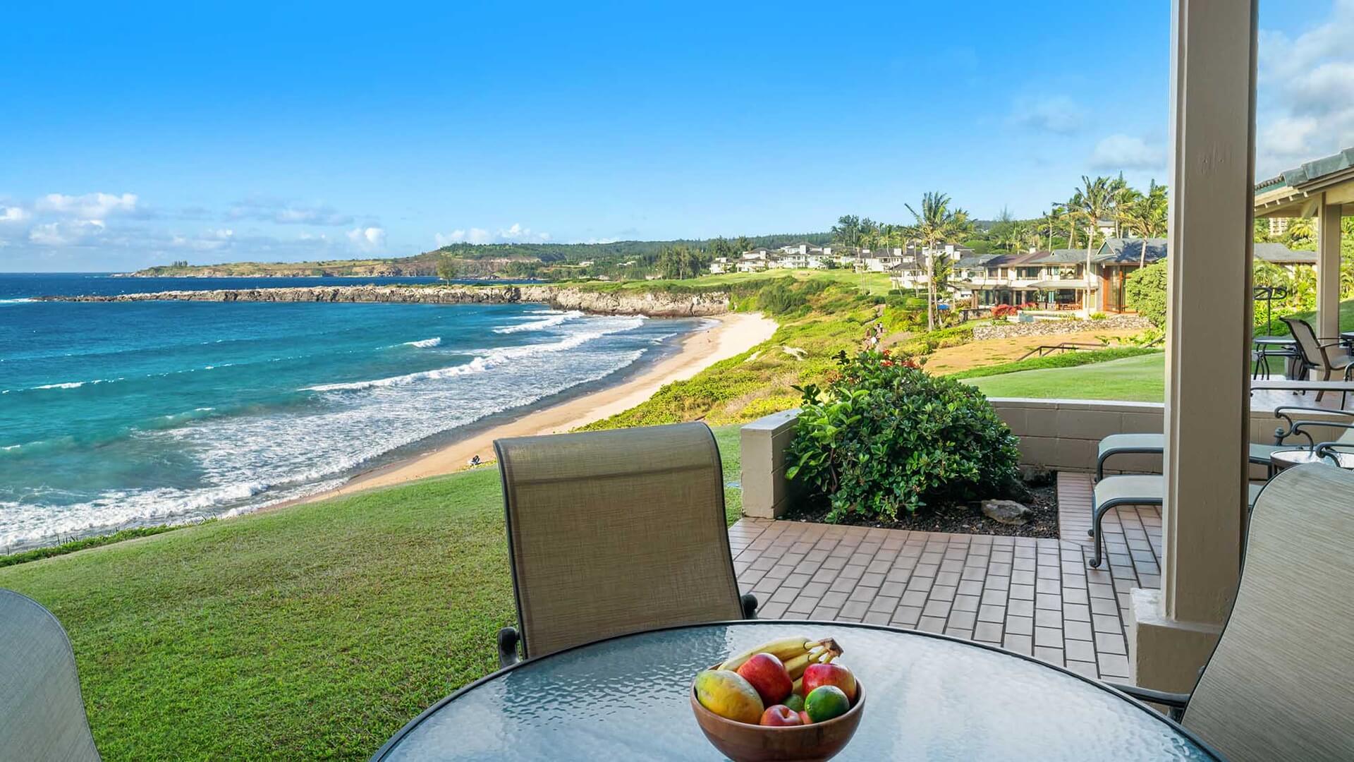 The view of the beach from one of Parrish Maui's vacation rentals in Kapalua