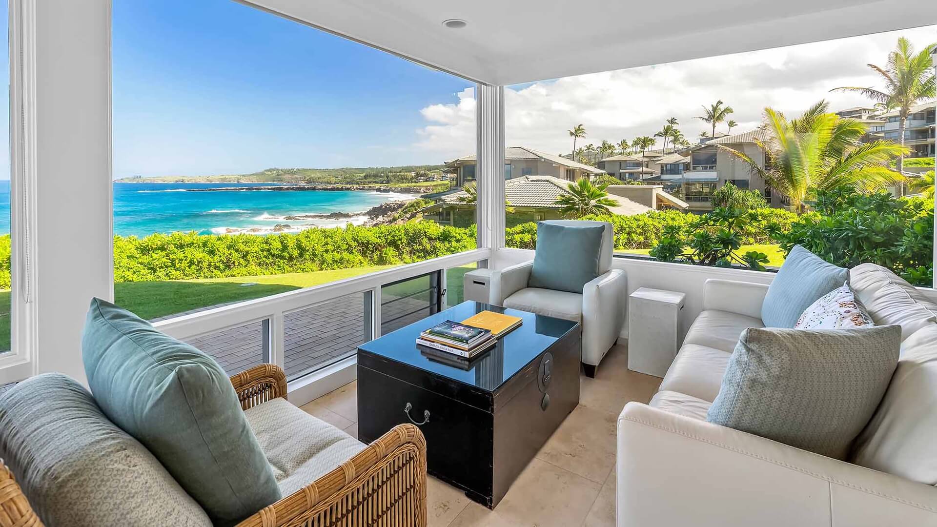 The living room with amazing ocean views at Kapalua Bay Villa 34G2