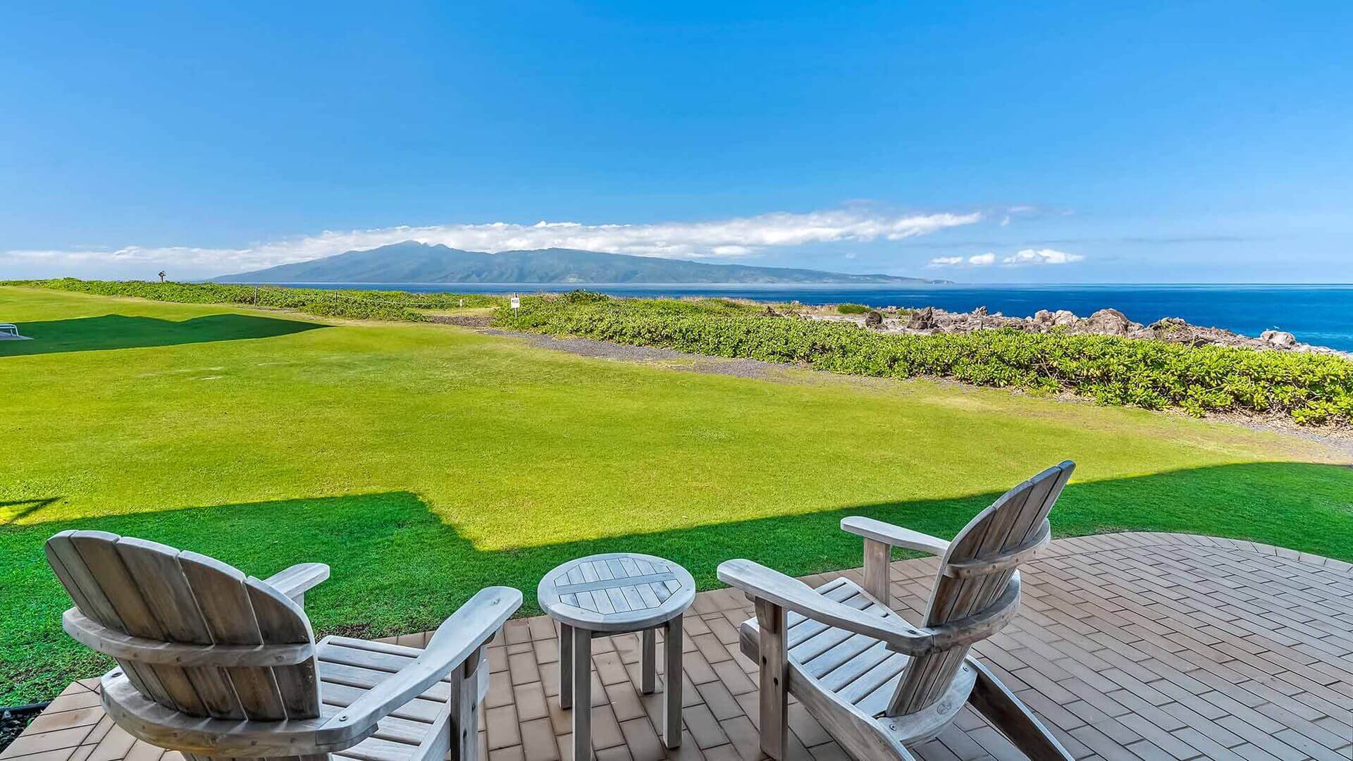 A view of the ocean and Molokai from the lanai of a vacation rental at Kapalua Resort in West Maui