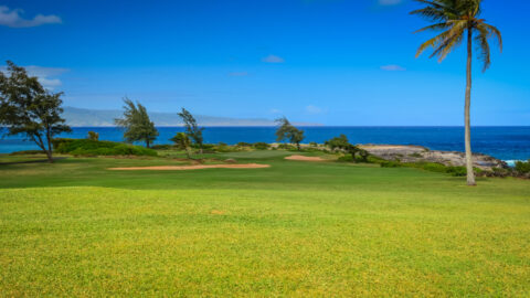 An ocean view hole at one of Maui's spectacular golf courses