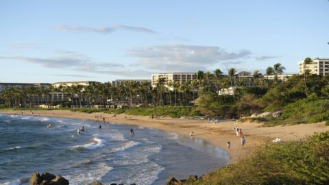 The golden sand and blue water at Wailea Beach in Maui