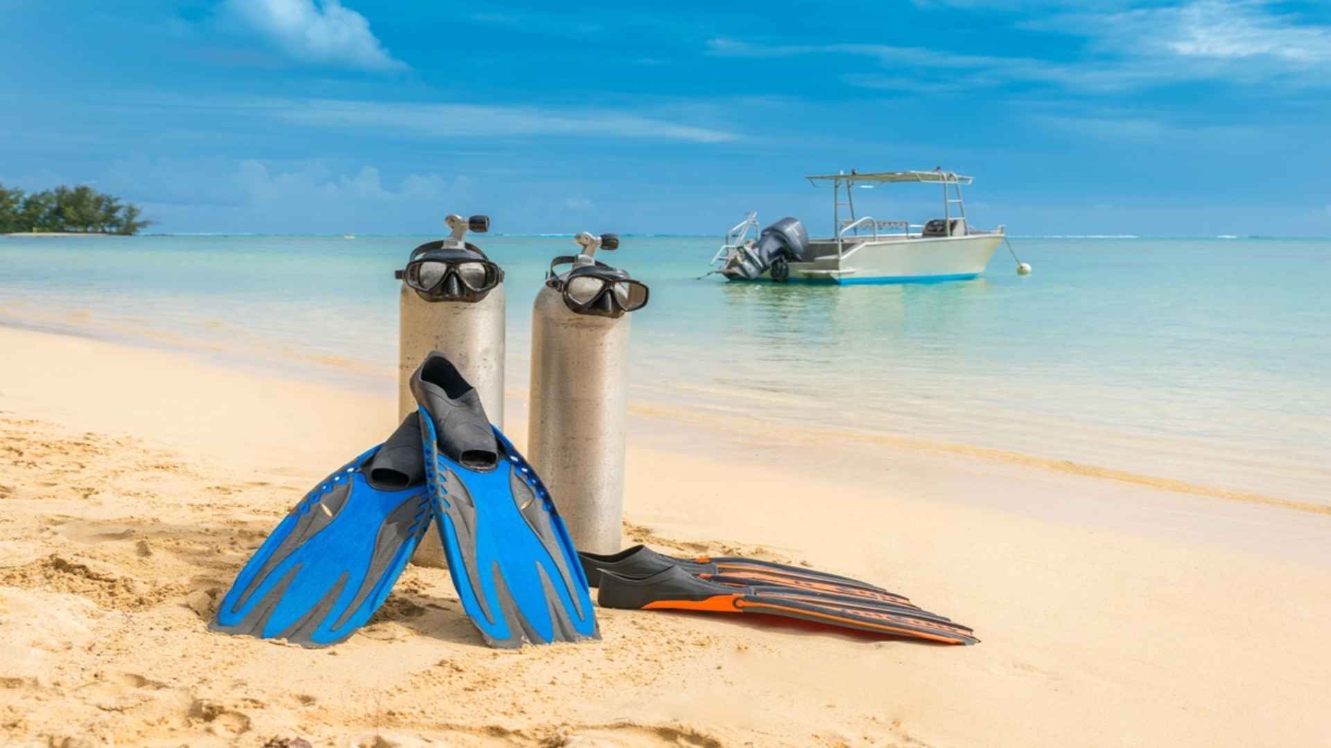 Scuba diving equipment on a beach in Maui