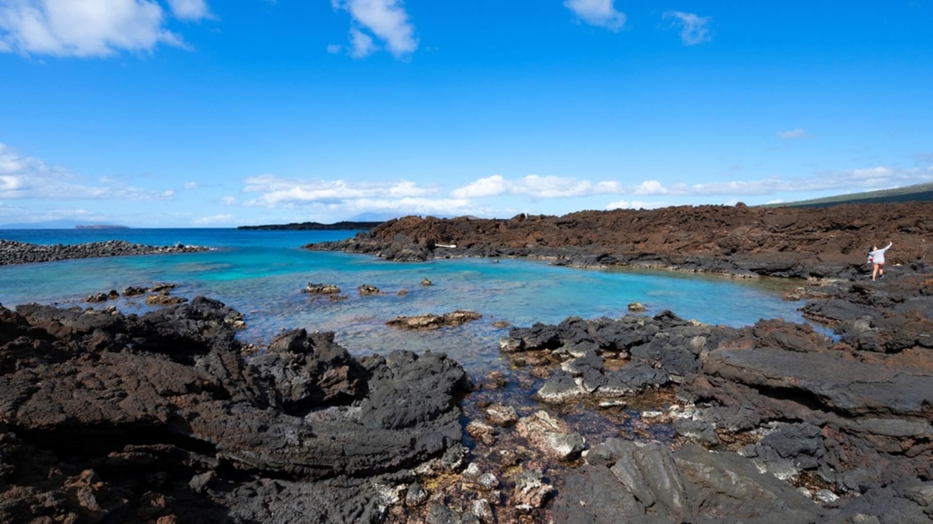 The rocky coast and shallow bay at Ahihi-Kinau Natural Reserve