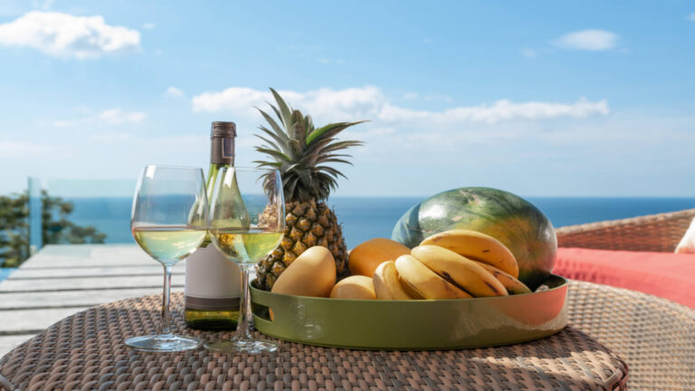 Wine and fruit overlooking the ocean at MauiWine